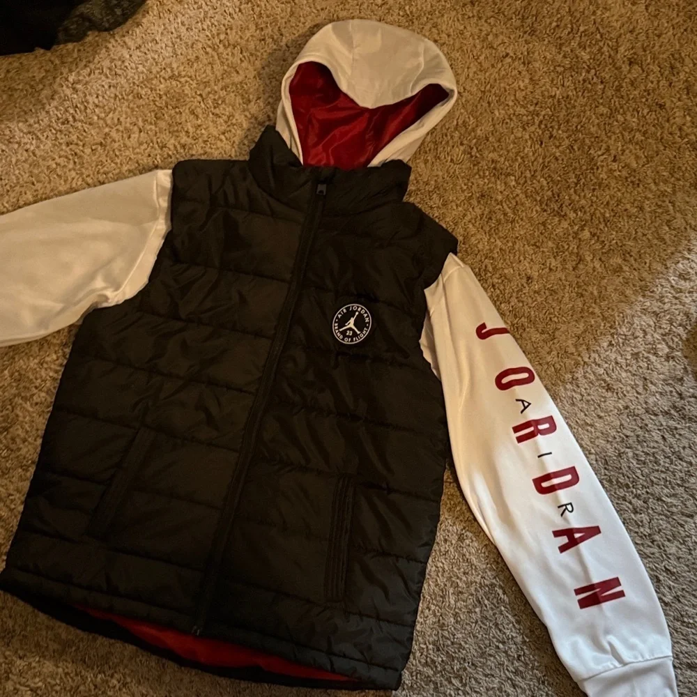 Jordan Black and Red Hooded Vest with White Sleeves